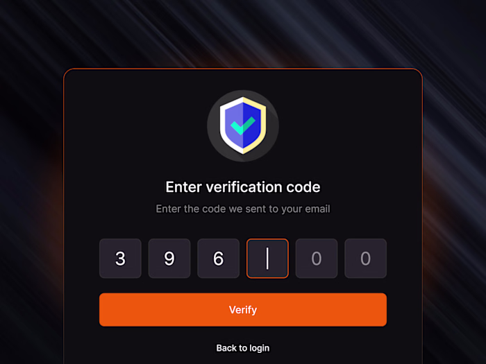 Enter authentication code modal - designed for a Fintech SaaS.