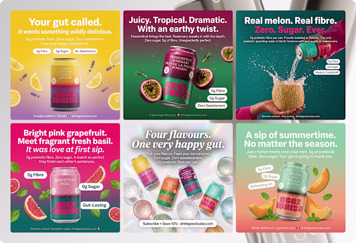 Statics ad creatives for a beverage brand