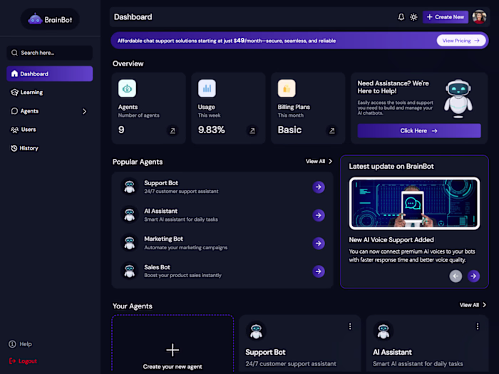 AI SaaS Dashboard & Chatbot Platform
