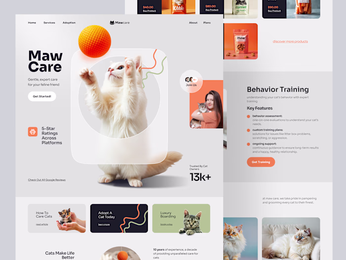 Mawcare - Cat care UI/UX, web design, pet care website