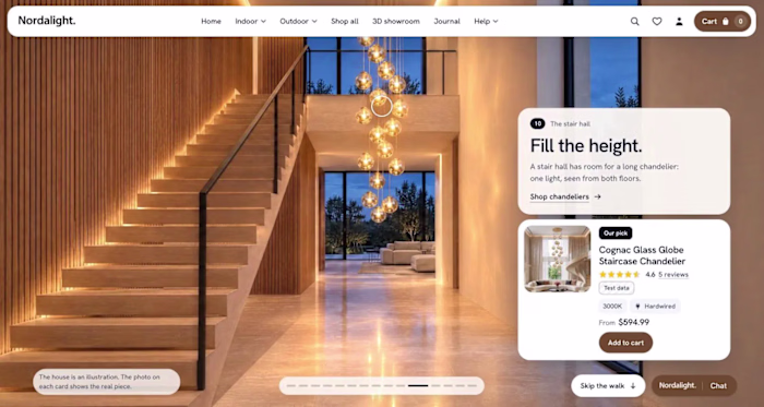 Nordalight — 3D showroom for a Los Angeles lighting brand