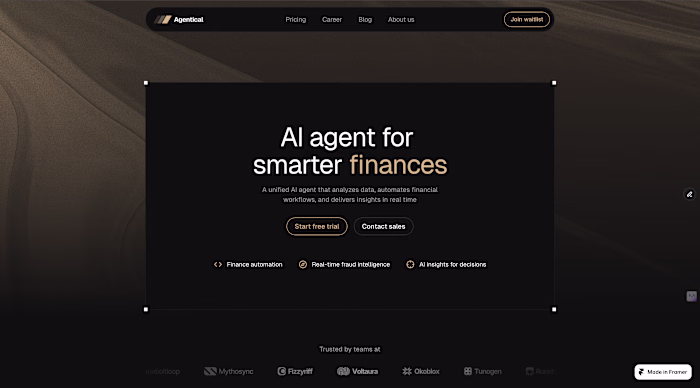 Hero section for AI agent landing page