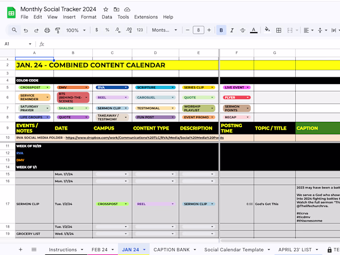 Monthly Marketing Calendar Tracker
