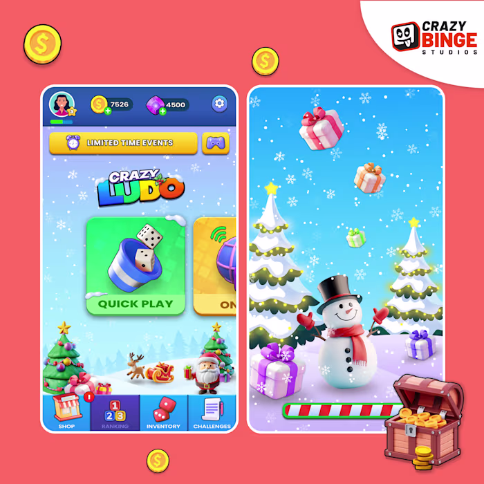 Christmas theme UI/UX design for Crazy Ludo game
