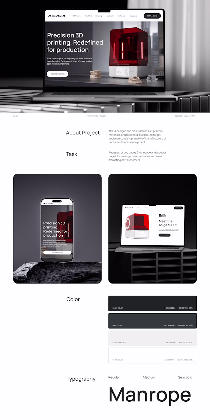 Asiga 3D Printer Website Design