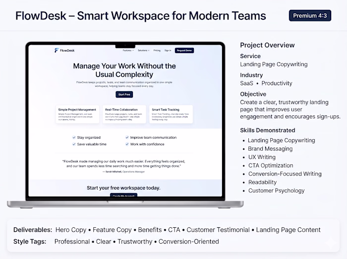 A landing page copy sample