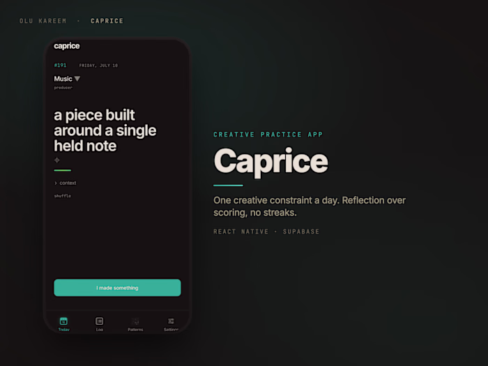 Caprice: a daily creative-practice app I designed and built