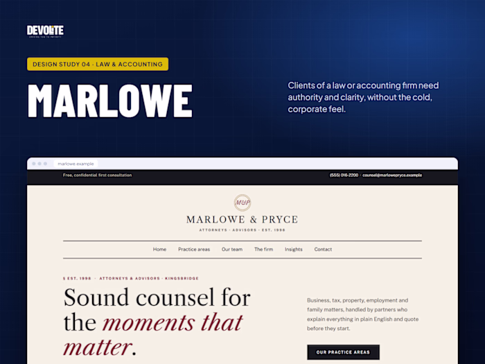 Marlowe & Pryce: website design for law and accounting firms