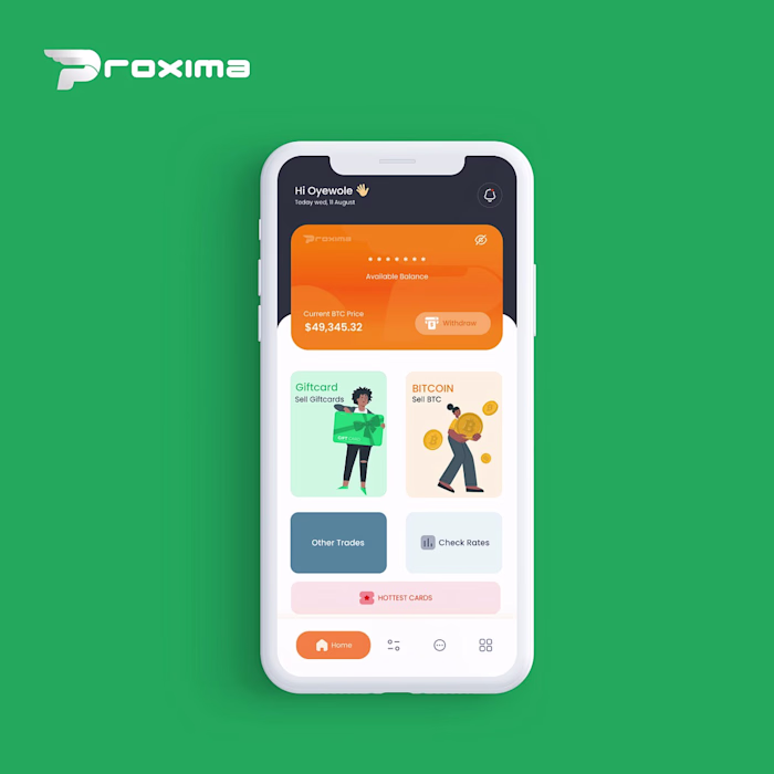 Proxima App: Designing a Seamless Crypto & Gift Card Experience