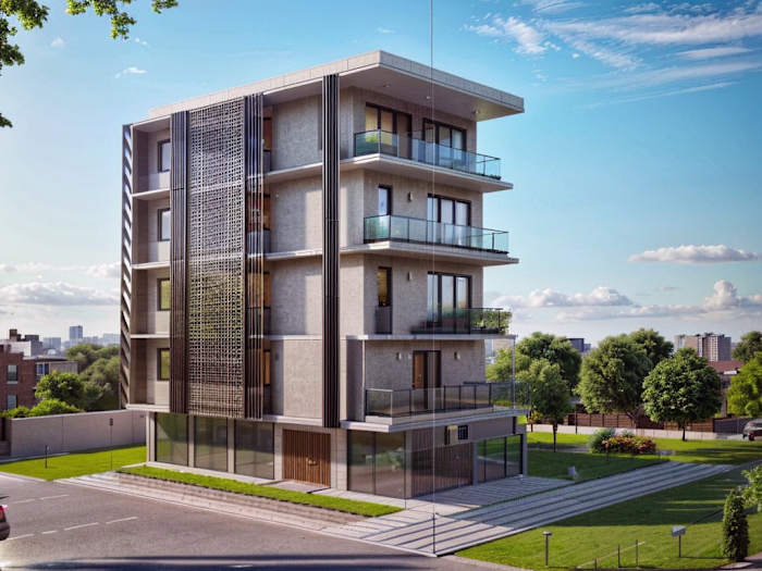 Modern Multi-Story Residential Building with Elegant Facade