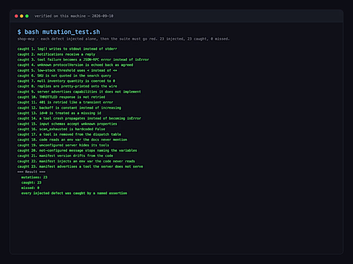 Shopify Admin MCP server with a mutation-tested suite