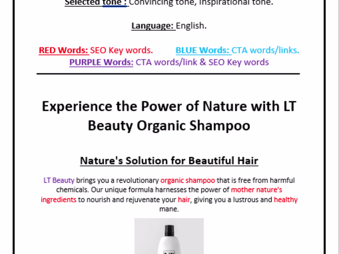 Landing page for an organic shampoo marketing!