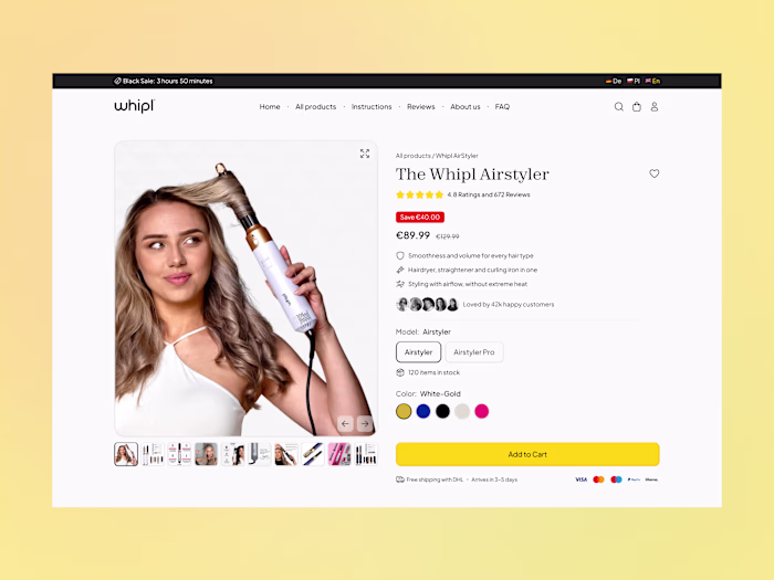 Whipl AirStyler - CRO-Optimized E-Commerce PDP