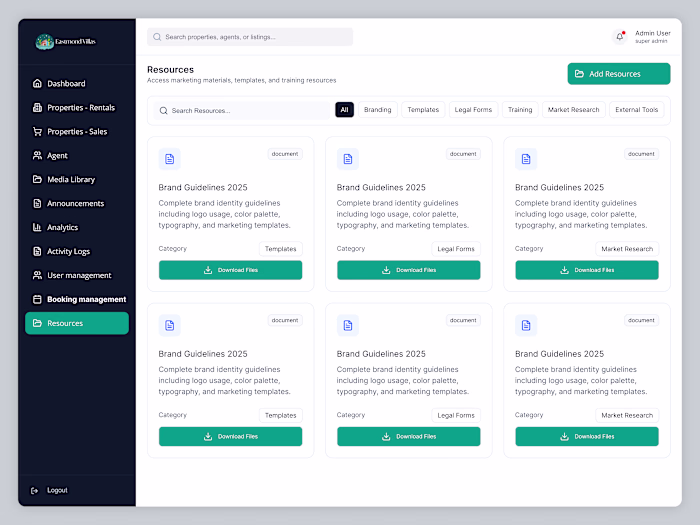 Real Estate Resources & Document Management Dashboard UI A c...