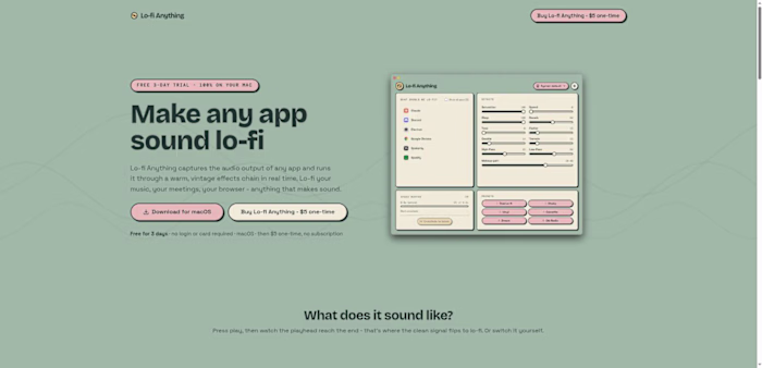 Lo-fi Anything — Real-Time Vintage Audio for macOS