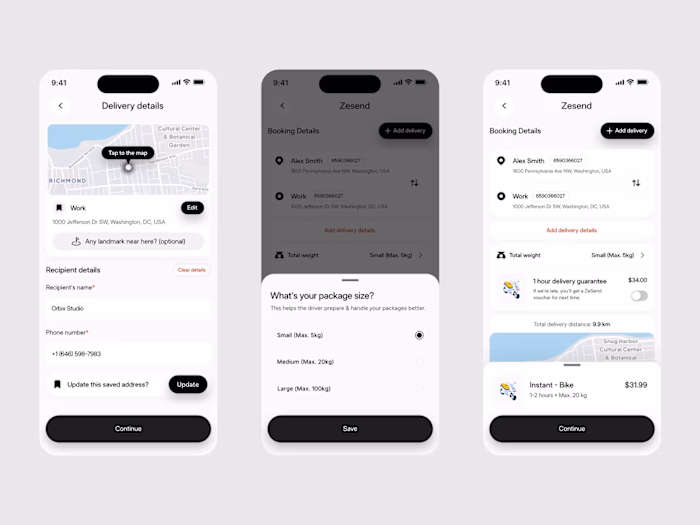 Zesend | Delivery App Package Details & Protection Flow