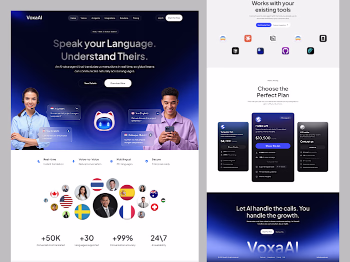 VoxaAI website concept for an