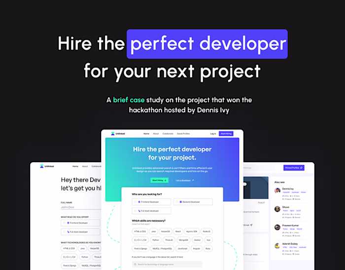 Website for hiring developers - Hackathon Winner on Behance