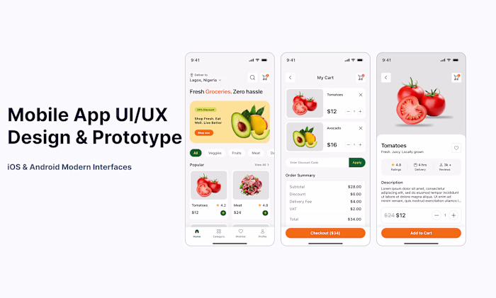 FreshCart — E-Commerce Grocery Mobile App UI/UX