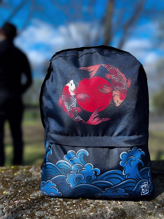 Hand-drawn Koi Fish Design for Sublimated Backpack