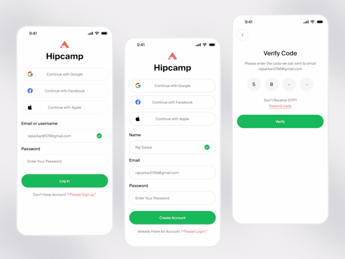 Login,Create & Verify Screens UI