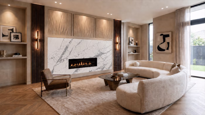 Single-Slab Fireplace — Italian Statuario
A