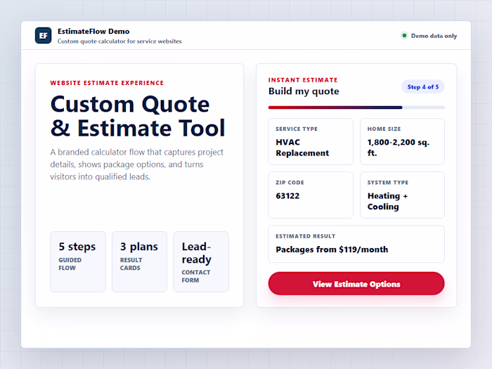 Custom HVAC Estimate Tool with Lead Capture and Pricing Logic