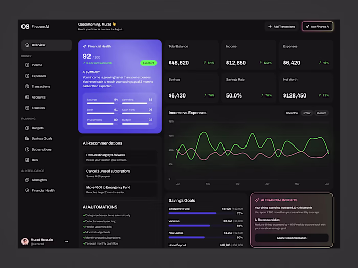 AI Finance Dashboard — Personal Wealth & Expense Tracker