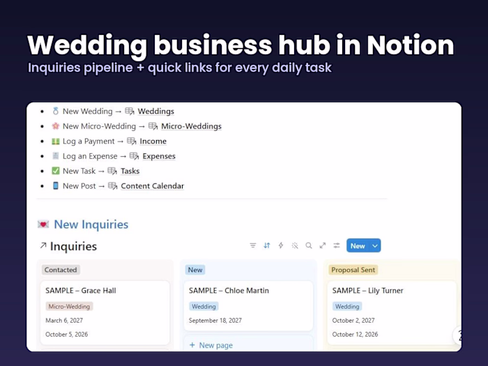 Notion Business Hub for a Wedding & Events Planner