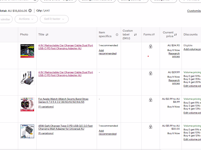 eBay Product listings