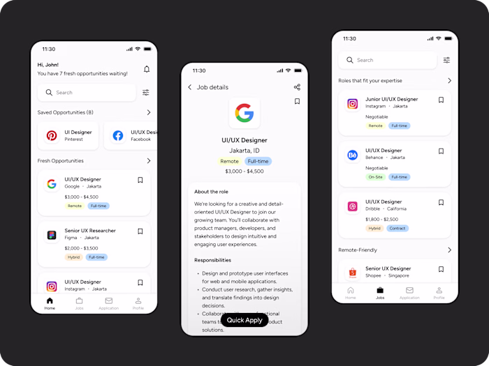 Job Finder Mobile App - UI Design Exploration