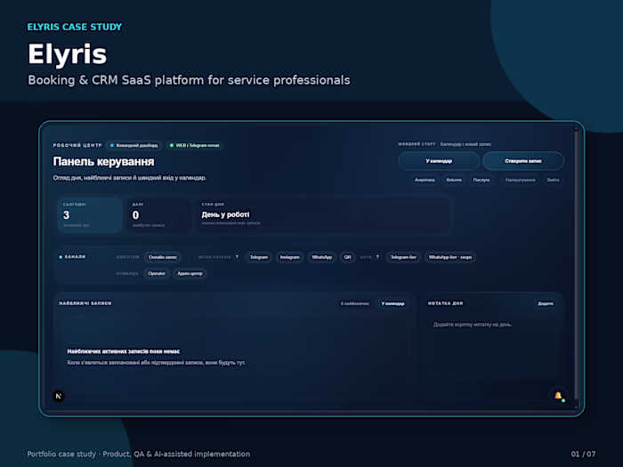Elyris — SaaS Booking & CRM Platform