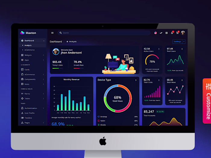 Dark Themed Interactive Dashboard
