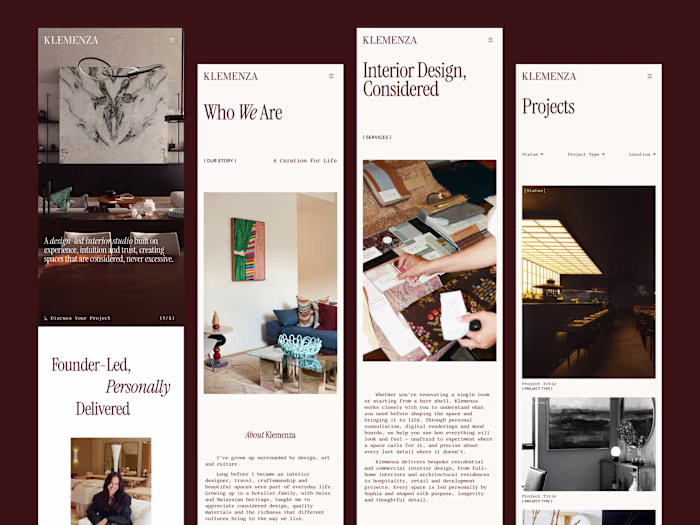 Klemenza: Mobile & Website Design for an Interior Studio