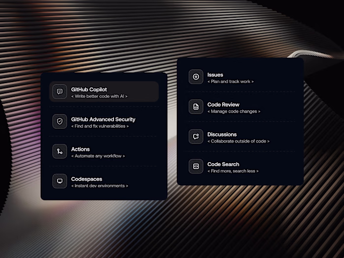 Service menus
Clean dark mode