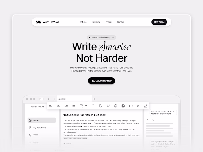 WordFlow AI - Framer Design and Development for AI Website