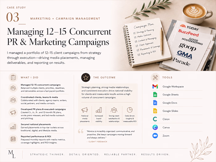 Manage 12-15 Concurrent PR & Marketing Campaigns
