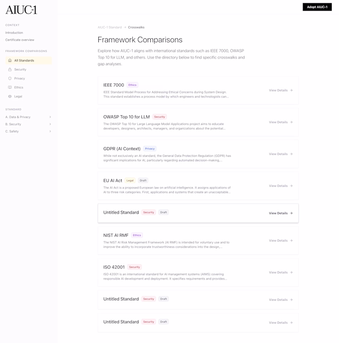 AIUC-1 Standards Interface Demo with React