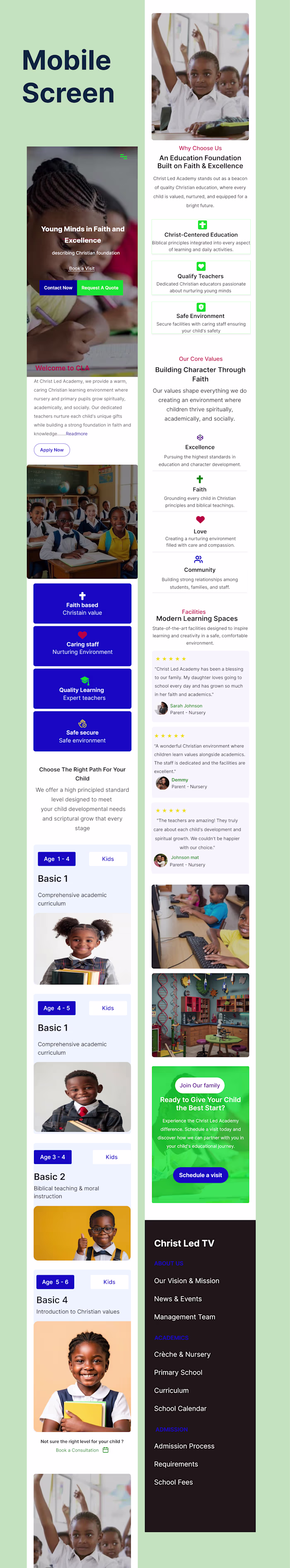 School website landing page 