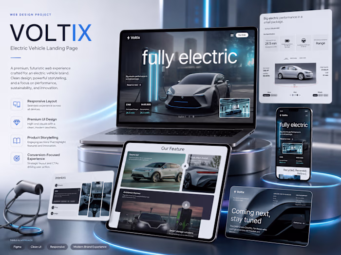 Webflow-based sleek, dark-themed electric vehicle