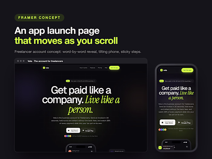 Vela: an app launch page that moves as you scroll