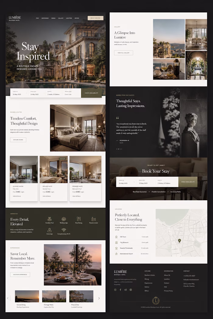 A boutique hotel website should