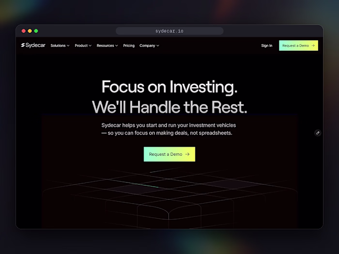Sydecar: fintech site, Figma design to Framer build