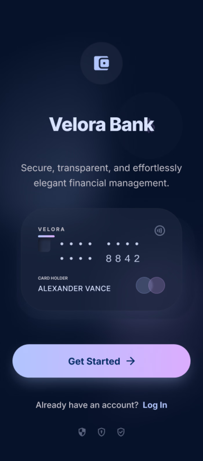 Welcome screen for a FinTech