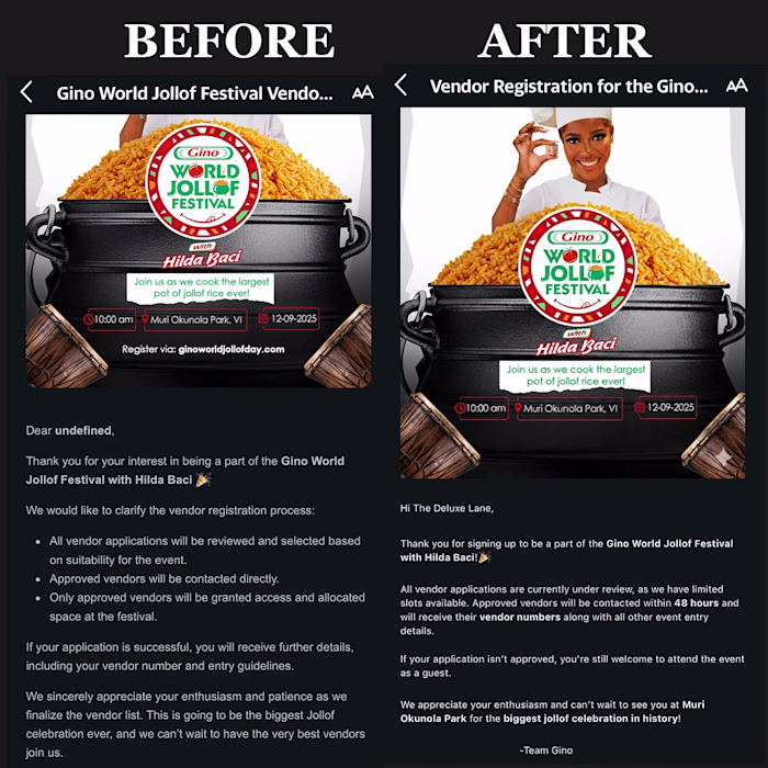 Enhancing Vendor Communication for Gino World Jollof Festival