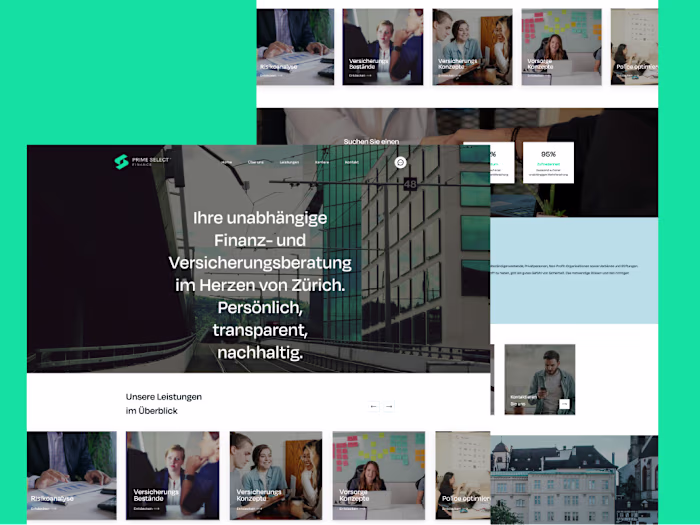 Webseite for Prime Select Finance Zürich