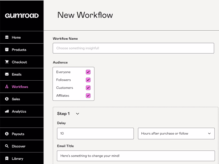 Improved Abandoned Cart Drip Campaign Workflow for Gumroad