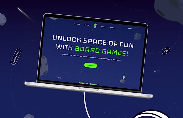 Space-themed tabletop games landing page design