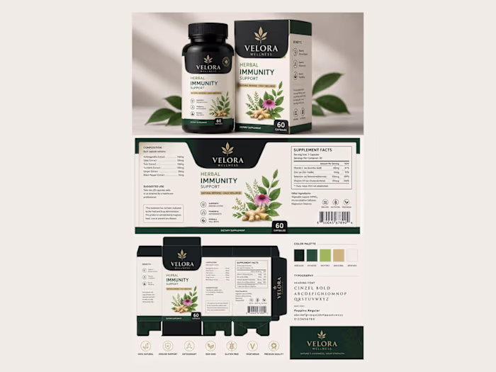 Velora Herbal Immunity Supplement Packaging