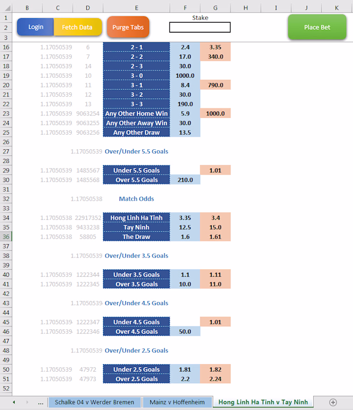 Betfair API integration with Excel